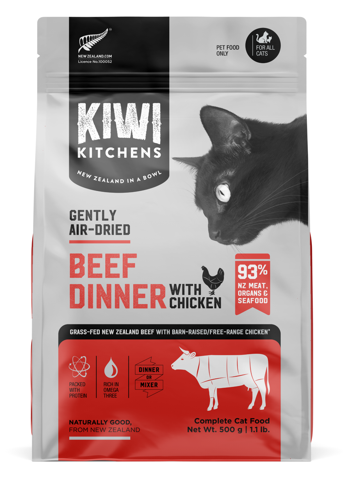 Kiwi Kitchens Gently Air-Dried Beef Dinner with Chicken Cat Food - 500g