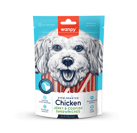Wanpy Dog Chicken Jerky and Codfish Sandwiches 100g