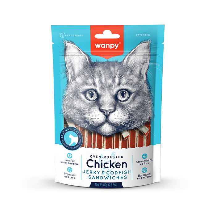 Wanpy Cat Chicken Jerky and Codfish Sandwiches 80g