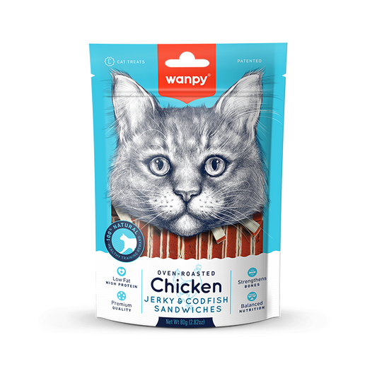 Wanpy Cat Chicken Jerky and Codfish Sandwiches 80g