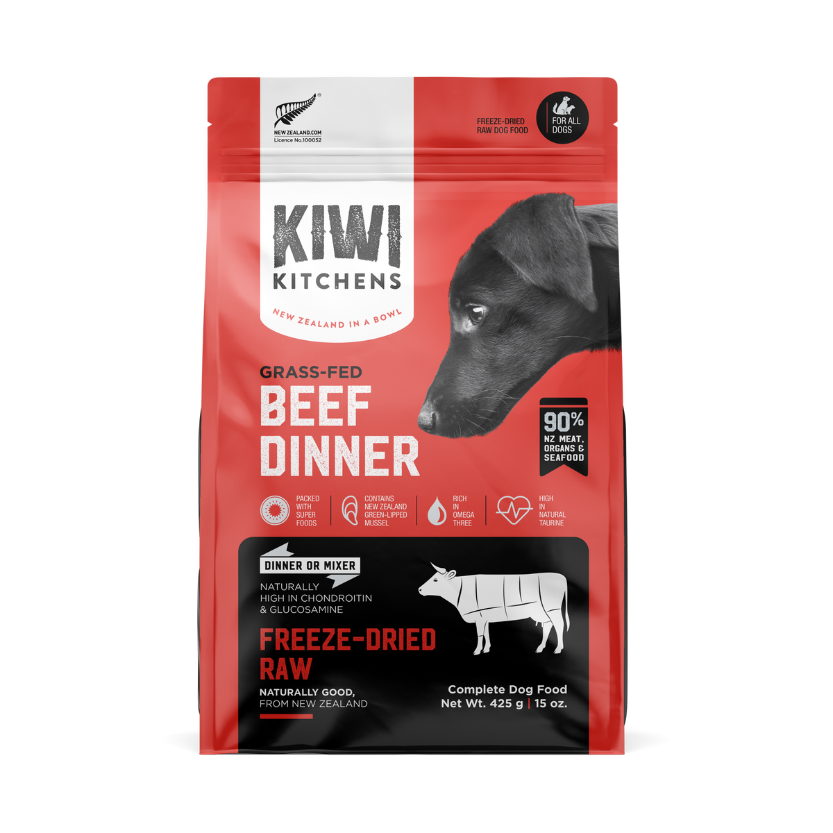 Kiwi Kitchens Freeze-Dried Raw Grass-Fed Beef Dinner Dog Food