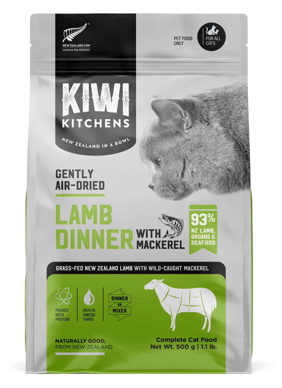 Kiwi Kitchens Gently Air-Dried Lamb Dinner with Mackerel Cat Food - 500g