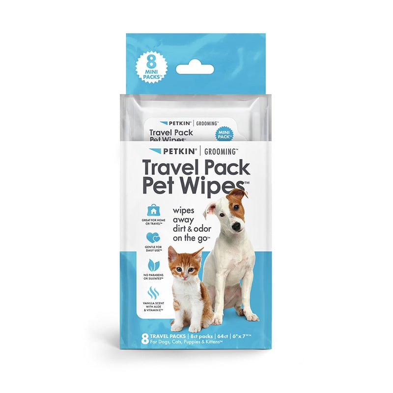 Petkin Travel Pet Wipes – 8 × 8 Pack