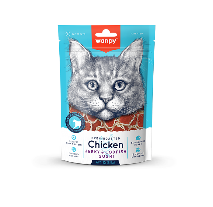 Wanpy Cat Chicken Jerky and Codfish Sushi 80g